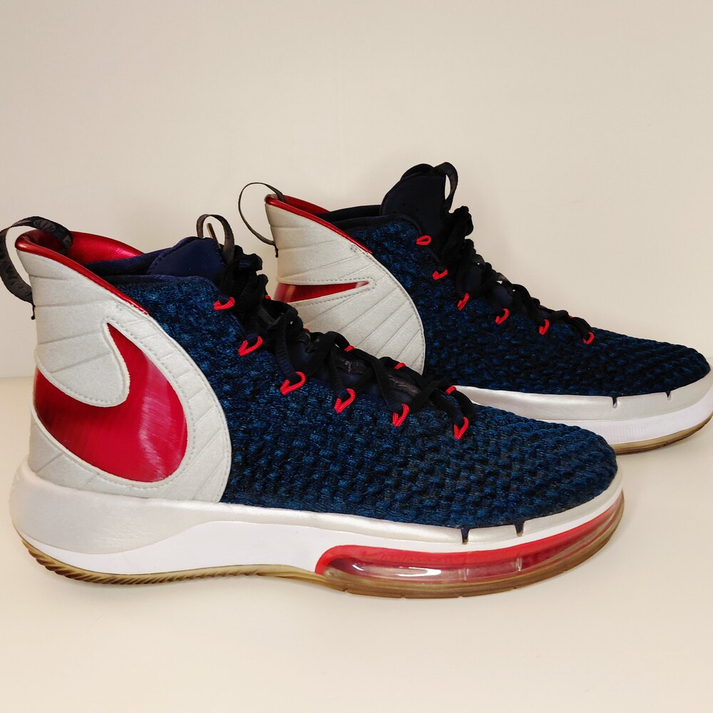 Nike Basketball Sneakers Hi-Top Athletic Gym Shoe Red White Blue Men's size 10.5